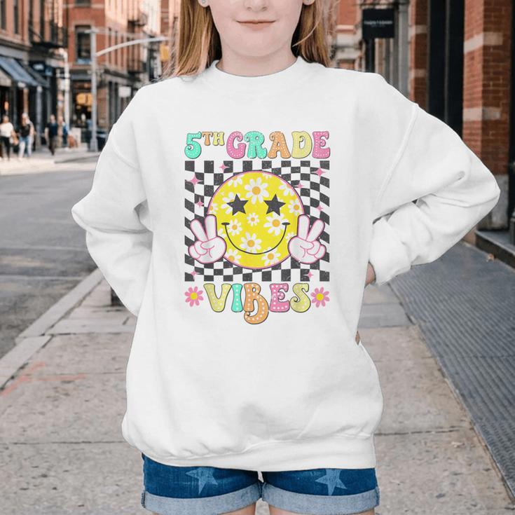 Girls 5th Grade Vibes Smile Face Back To School Fifth Grade Youth Crewneck Sweatshirt
