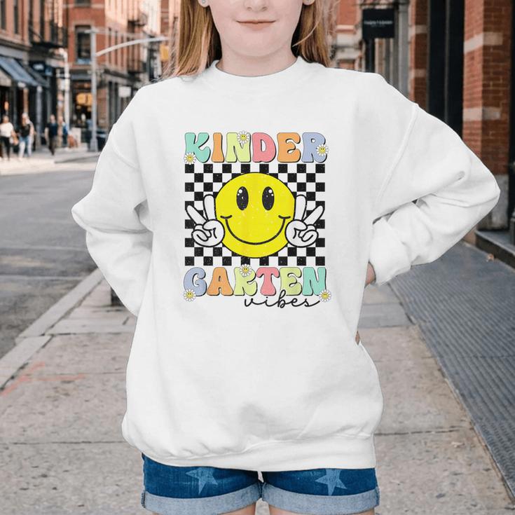 Girls Kindergarten Vibes Smile Face Back To School Kinder Youth Crewneck Sweatshirt