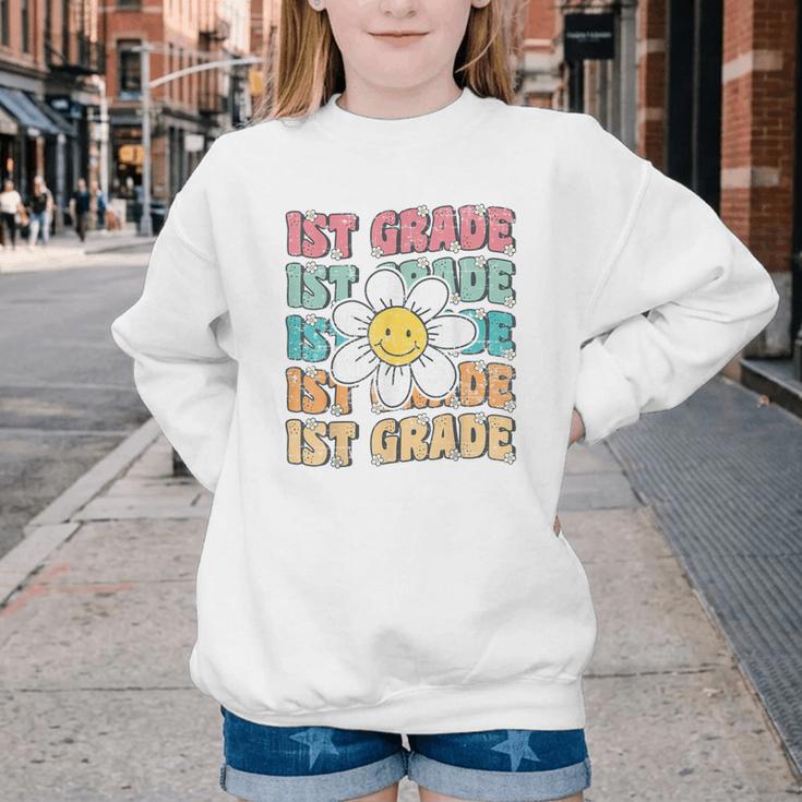 Groovy 1st Grade Back To School First Day Of First Grade Youth Crewneck Sweatshirt Groovy 1st Grade Back To School First Day Of First Grade Youth Crewneck Sweatshirt