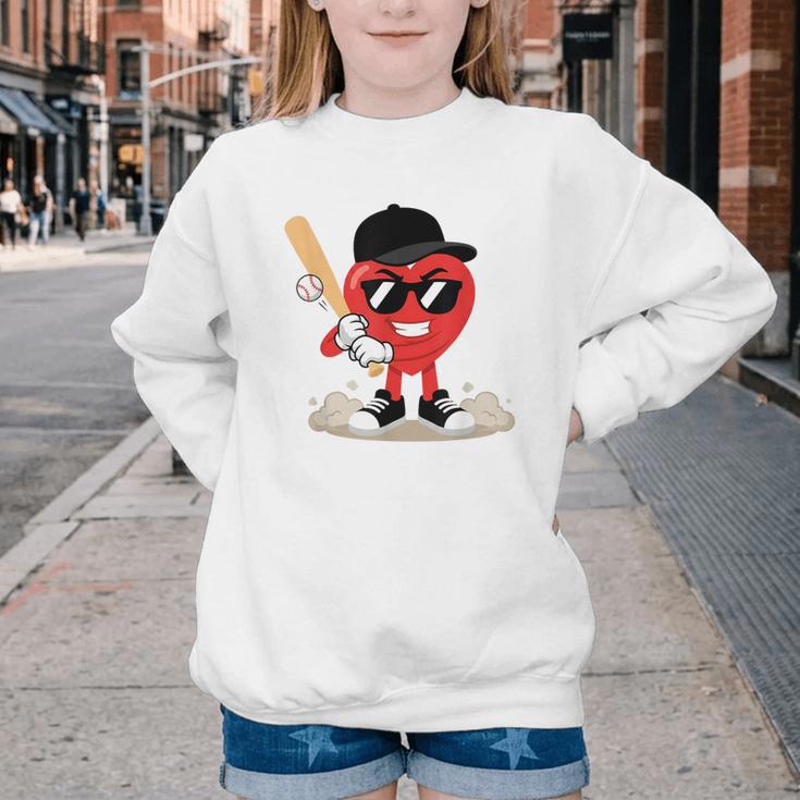 Heart Playing Baseball Valentine Baseball Youth Crewneck Sweatshirt Heart Playing Baseball Valentine Baseball Youth Crewneck Sweatshirt