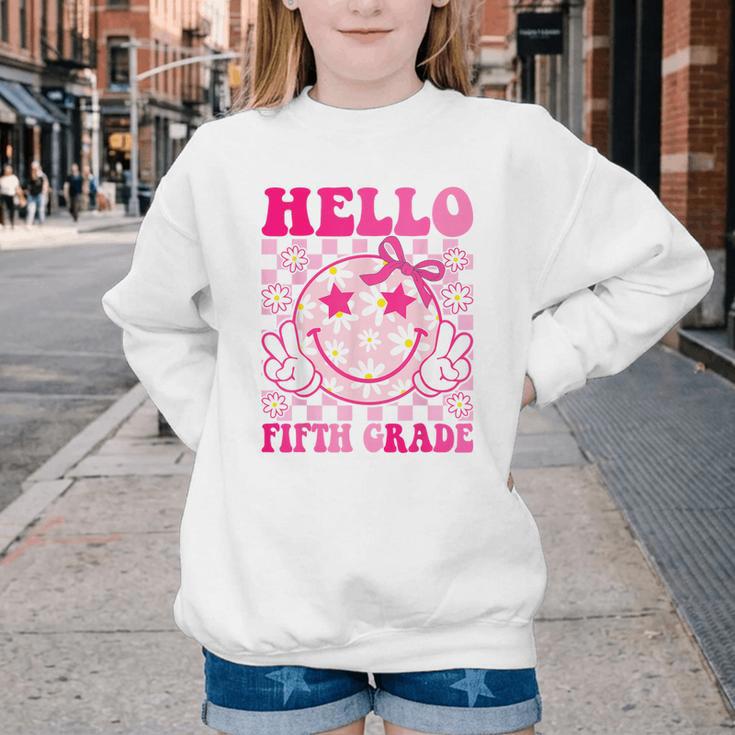 Hello Fifth Grade Coquette Bow Back To School 5th Grade Girl Youth Crewneck Sweatshirt