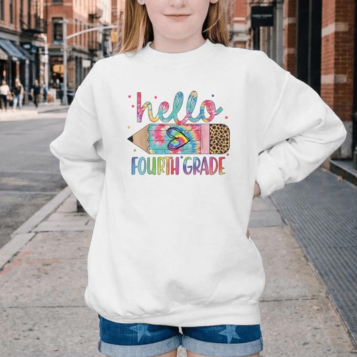 Hello Fourth Grade Tie Dye Pencil Back To School 4th Grade Youth Crewneck Sweatshirt