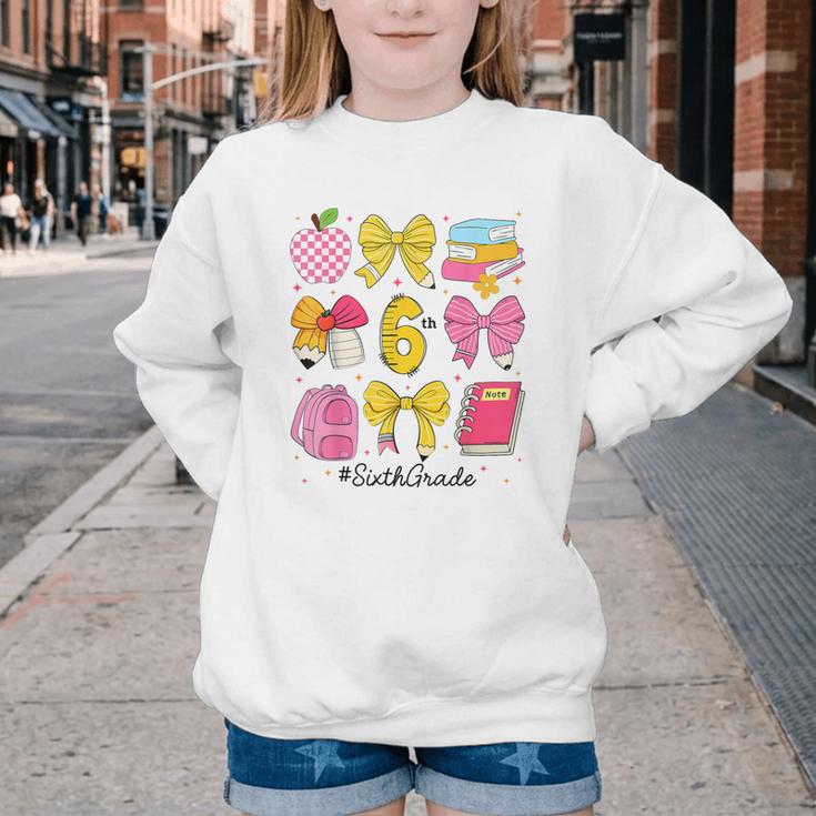 Hello Sixth 6th Grade Back To School Coquette Bow Girls Youth Crewneck Sweatshirt Hello Sixth 6th Grade Back To School Coquette Bow Girls Youth Crewneck Sweatshirt