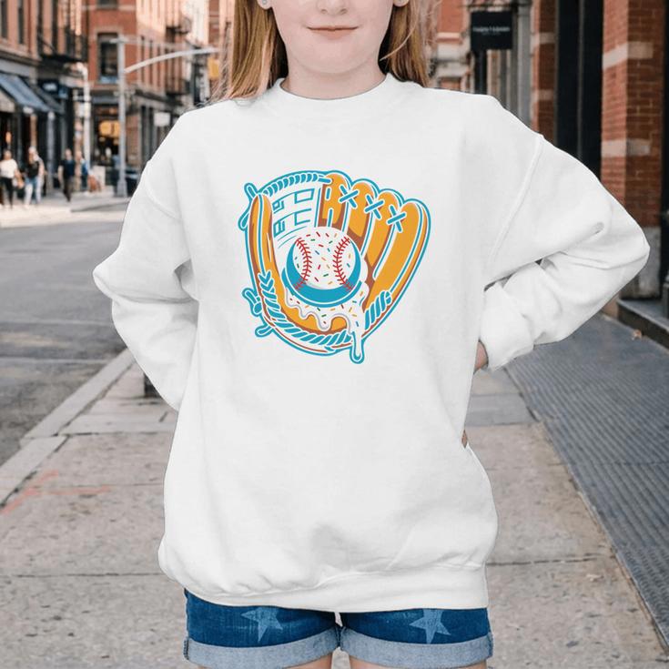 Ice Cream Baseball Mitt Drippy Scoop Baseball Sports Youth Crewneck Sweatshirt Ice Cream Baseball Mitt Drippy Scoop Baseball Sports Youth Crewneck Sweatshirt