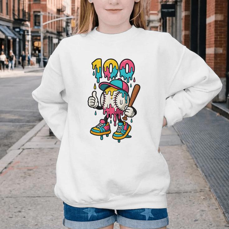 Ice Cream Drip Baseball Party 100 Days Of School Teacher Youth Crewneck Sweatshirt Ice Cream Drip Baseball Party 100 Days Of School Teacher Youth Crewneck Sweatshirt