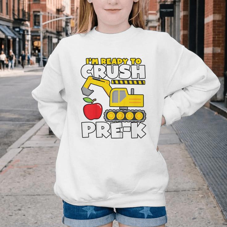 I'm Ready To Crush Pre-K Excavator Back To School Boys Youth Crewneck Sweatshirt