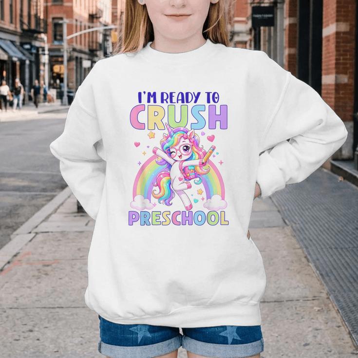 I'm Ready To Crush Preschool Unicorn Girls Back To School Youth Crewneck Sweatshirt I'm Ready To Crush Preschool Unicorn Girls Back To School Youth Crewneck Sweatshirt