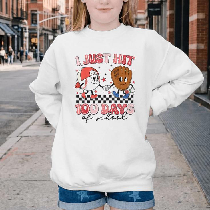 I Just Hit 100 Days Of School Baseball Boy Girl Teacher Youth Crewneck Sweatshirt