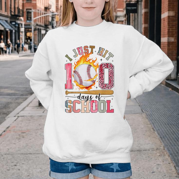 I Just Hit 100 Days Of School Baseball Lovers Fans Boys Kids Youth Crewneck Sweatshirt I Just Hit 100 Days Of School Baseball Lovers Fans Boys Kids Youth Crewneck Sweatshirt