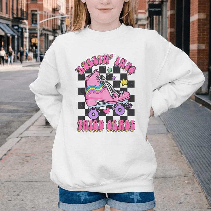 Kids Back To School Skating Rollin Into Third 3rd Grade Youth Crewneck Sweatshirt