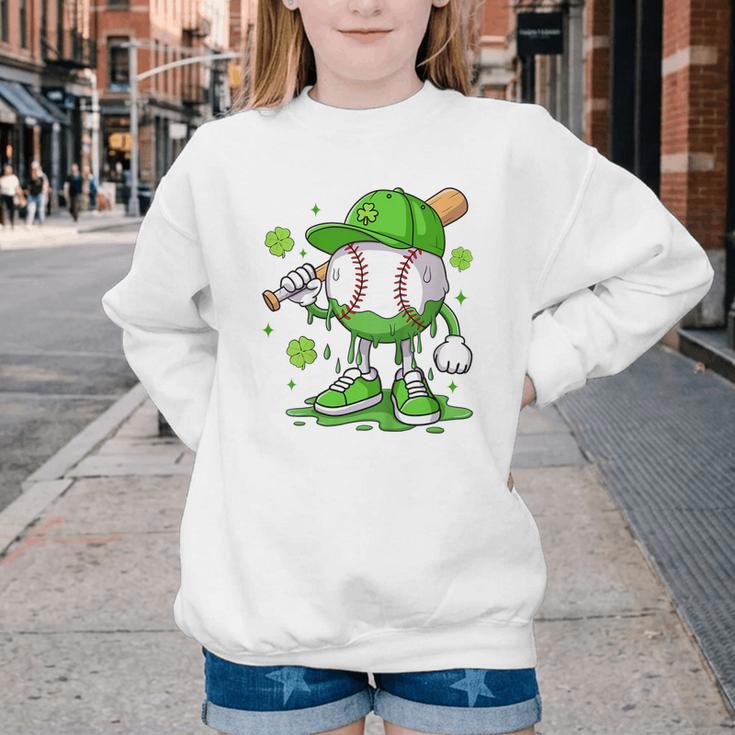 Kids Boys Happy St Patricks Day Kids Baseball Ice Cream Drip Youth Crewneck Sweatshirt