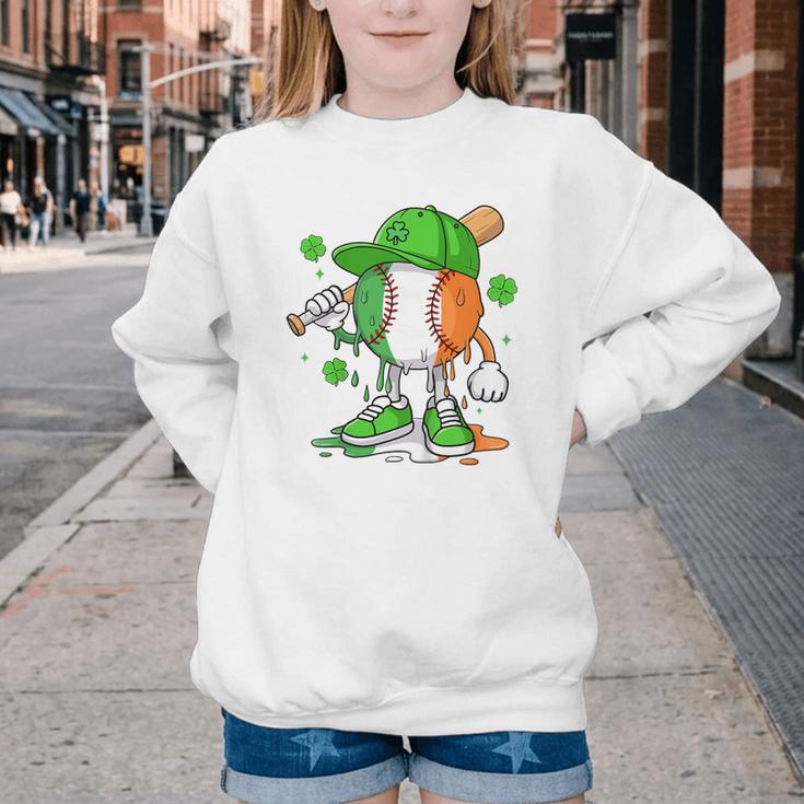 Kids Boys St Patricks Day Irish Flag Kids Baseball Ice Cream Drip Youth Crewneck Sweatshirt
