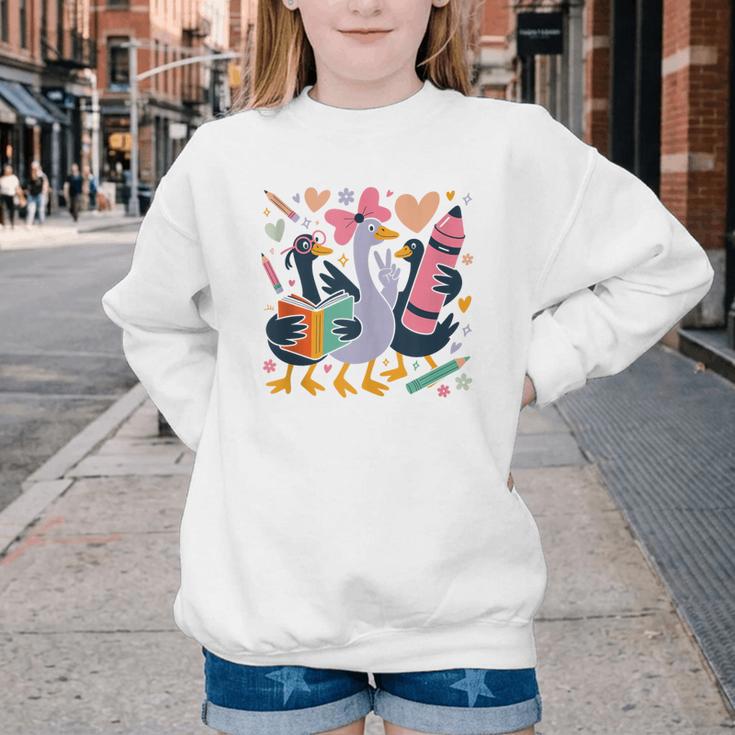 Kindergarten 1st Grade Goose Back To School Girls Youth Crewneck Sweatshirt