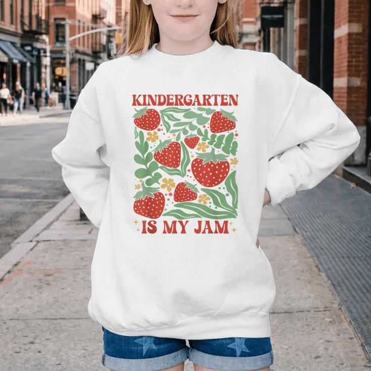 Kindergarten Is My Jam Boho Floral Strawberry Back To School Youth Crewneck Sweatshirt