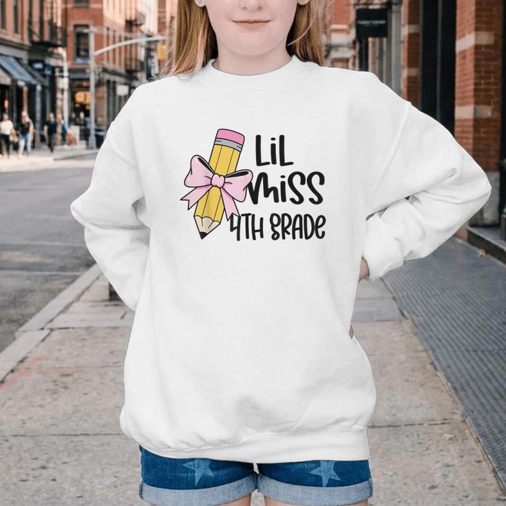 Lil Miss 4th Grade Coquette Bow Pencil Back To School Girls Youth Crewneck Sweatshirt
