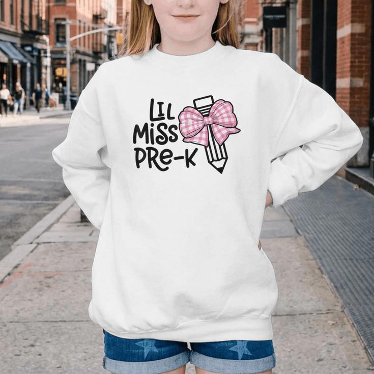 LiL Miss Pre-K Girls Coquette Bow Gingham Bow Back To School Youth Crewneck Sweatshirt