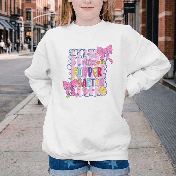 Little Miss Kindergarten Kids Girls Coquette Back To School Youth Crewneck Sweatshirt