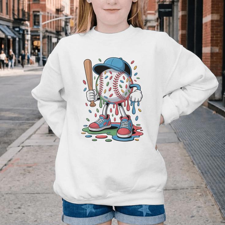 Melting Slime Sprinkle Baseball Mascot With Bat Youth Crewneck Sweatshirt Melting Slime Sprinkle Baseball Mascot With Bat Youth Crewneck Sweatshirt