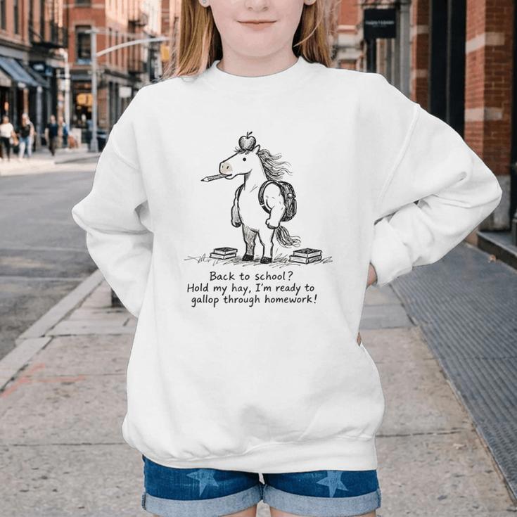 Naive Horse Doodle Back To School Gallop Homework Art Youth Crewneck Sweatshirt Naive Horse Doodle Back To School Gallop Homework Art Youth Crewneck Sweatshirt