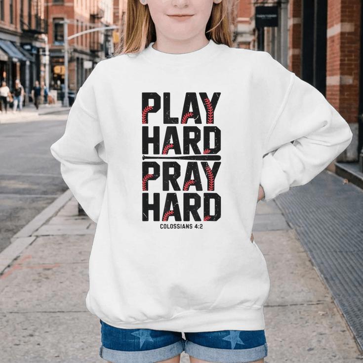 Play Hard Pray Hard Youth Boy Christian Baseball Jesus Youth Crewneck Sweatshirt Play Hard Pray Hard Youth Boy Christian Baseball Jesus Youth Crewneck Sweatshirt