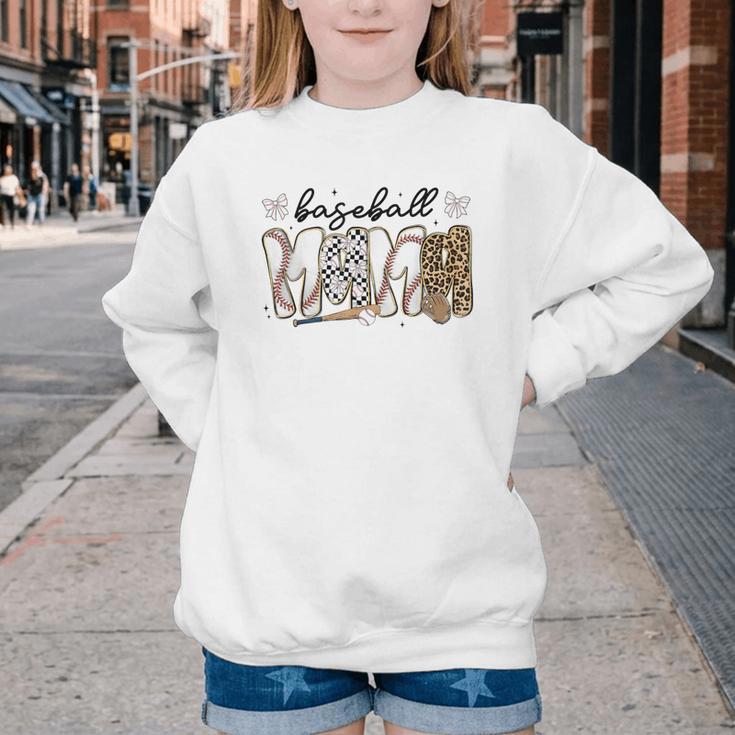 Preppy Baseball Mama Coquette Bow Game Day Mom Mother Youth Crewneck Sweatshirt