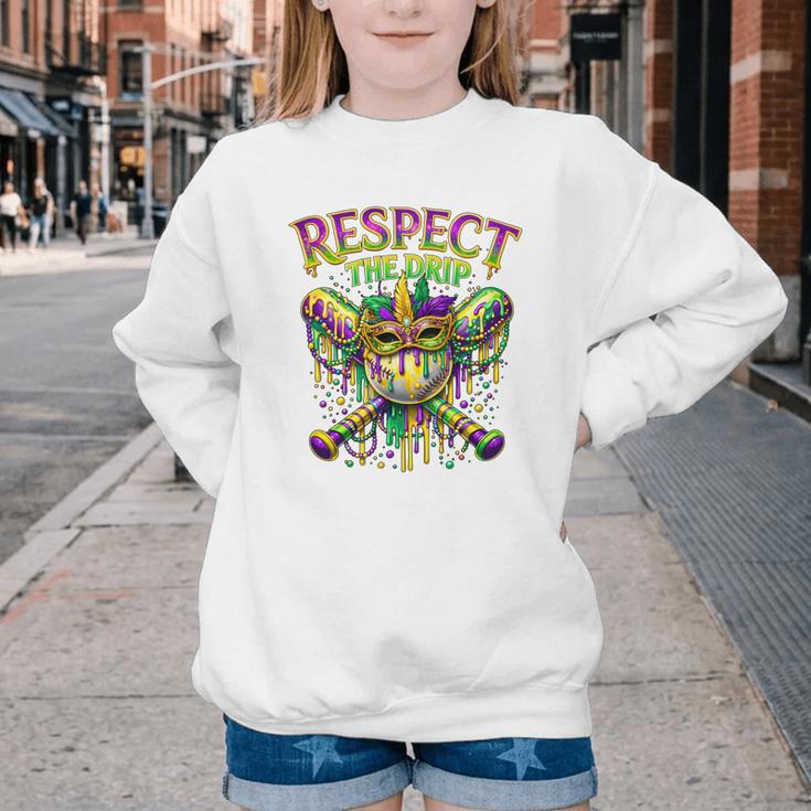 Respect The Drip Mardi Gras Baseball Ice Cream Boys Carnival Youth Crewneck Sweatshirt