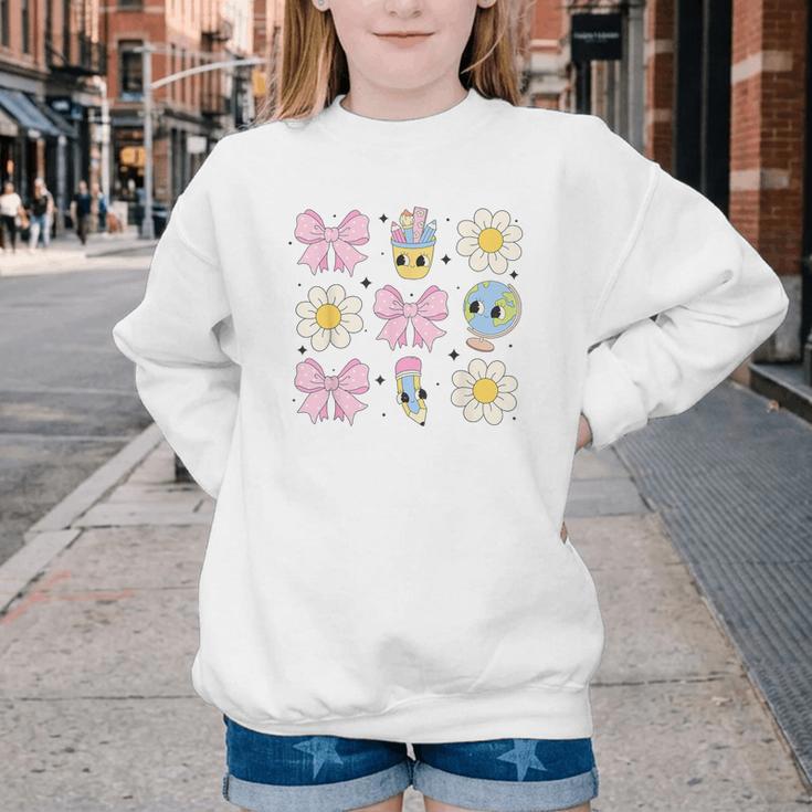 Retro Groovy Back To School Coquette First Day Of School Youth Crewneck Sweatshirt Retro Groovy Back To School Coquette First Day Of School Youth Crewneck Sweatshirt