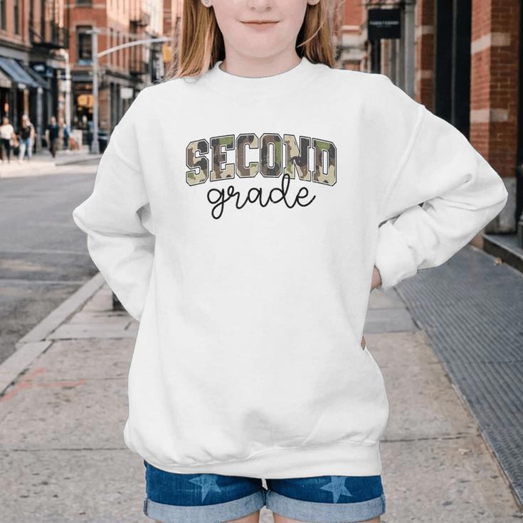Retro Second Grade Camo Back To School Girls Boys 2nd Grade Youth Crewneck Sweatshirt