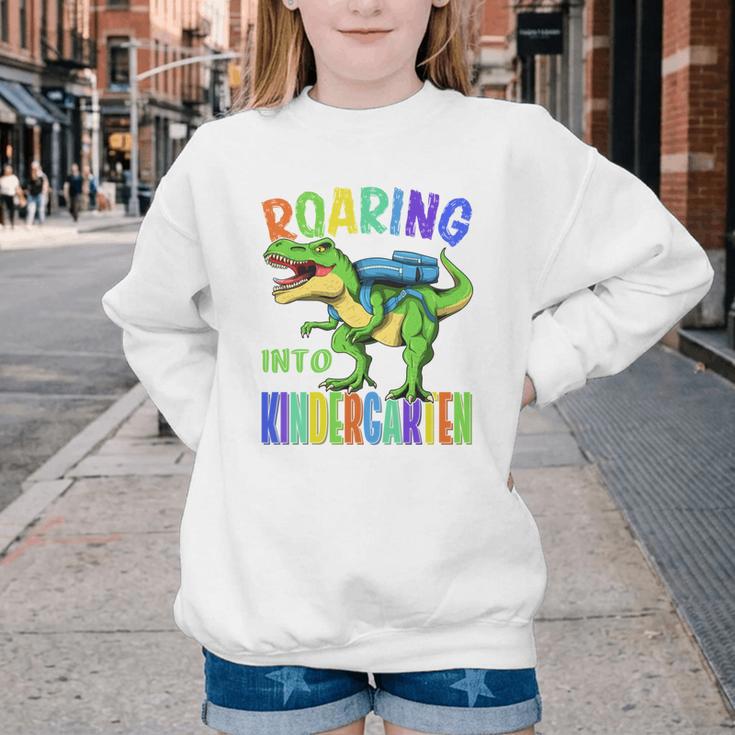 Roaring Into Kindergarten DinosaurRex Back To School Boys Performance Youth Crewneck Sweatshirt