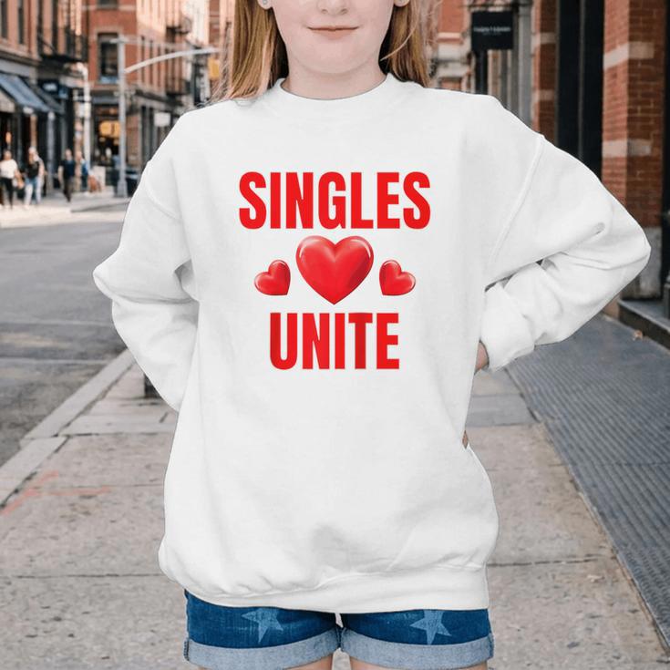 Singles Unite Valentines Day Humor For Singles Raglan Baseball Tee Youth Crewneck Sweatshirt