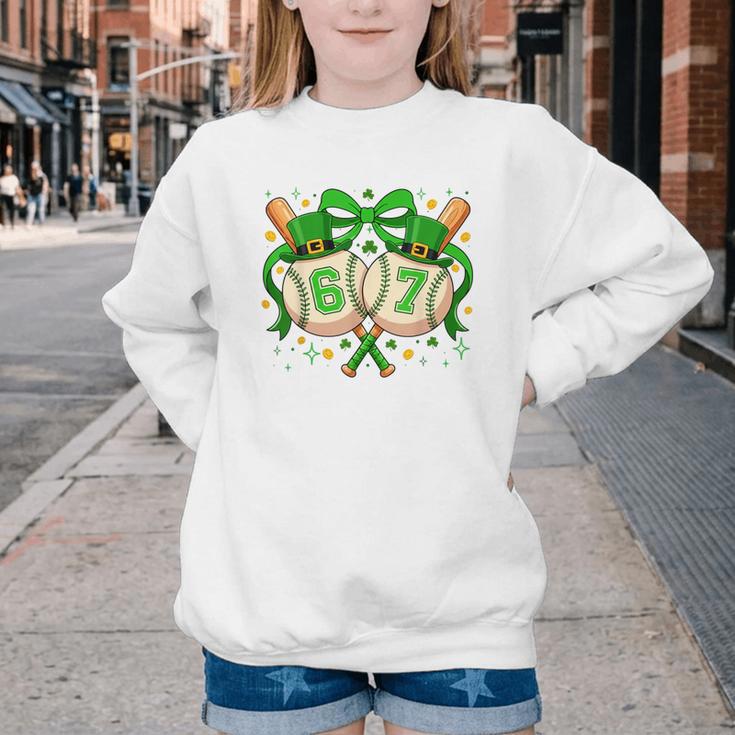 Six Seven 67 Meme Baseball Coquette Bow St Patrick's Day Youth Crewneck Sweatshirt