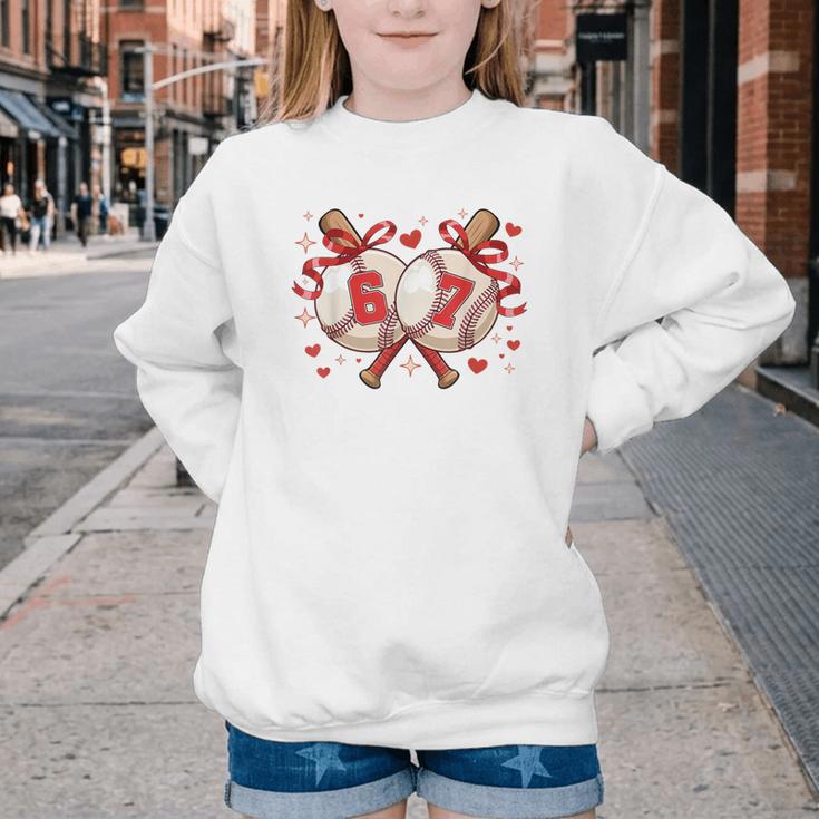 Six Seven 67 Meme Baseball Coquette Bow Valentine Youth Crewneck Sweatshirt Six Seven 67 Meme Baseball Coquette Bow Valentine Youth Crewneck Sweatshirt