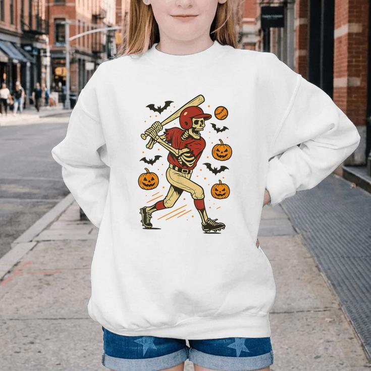 Skeleton Halloween Baseball Boys Men Kids Toddler Youth Crewneck Sweatshirt