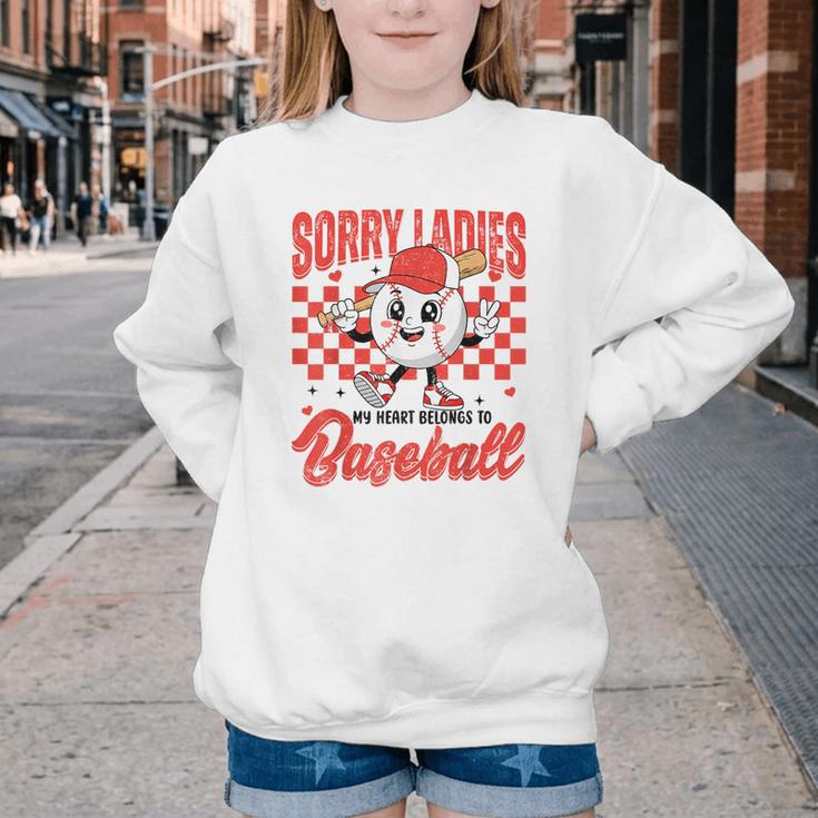 Sorry Ladies My Heart Belongs To Baseball Valentines Boys Youth Crewneck Sweatshirt