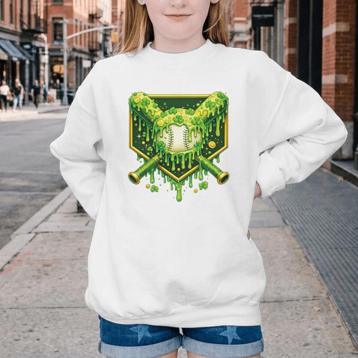 St Patrick's Day Baseball Boys Ice Cream Drip Youth Kids Premium Tri-Blend Youth Crewneck Sweatshirt