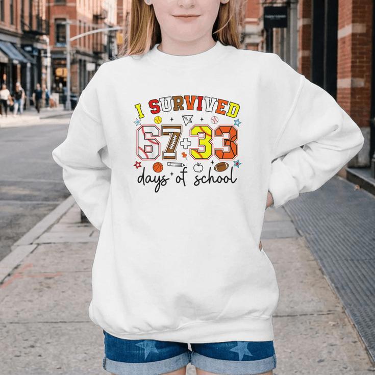I Survived 6733 Days Baseball Football Softball 100 Days Youth Crewneck Sweatshirt I Survived 6733 Days Baseball Football Softball 100 Days Youth Crewneck Sweatshirt