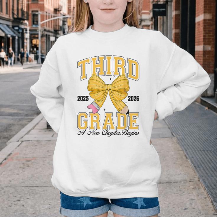 Third Grade Back To School First Day Pencil Bow 2025 Girls Youth Crewneck Sweatshirt