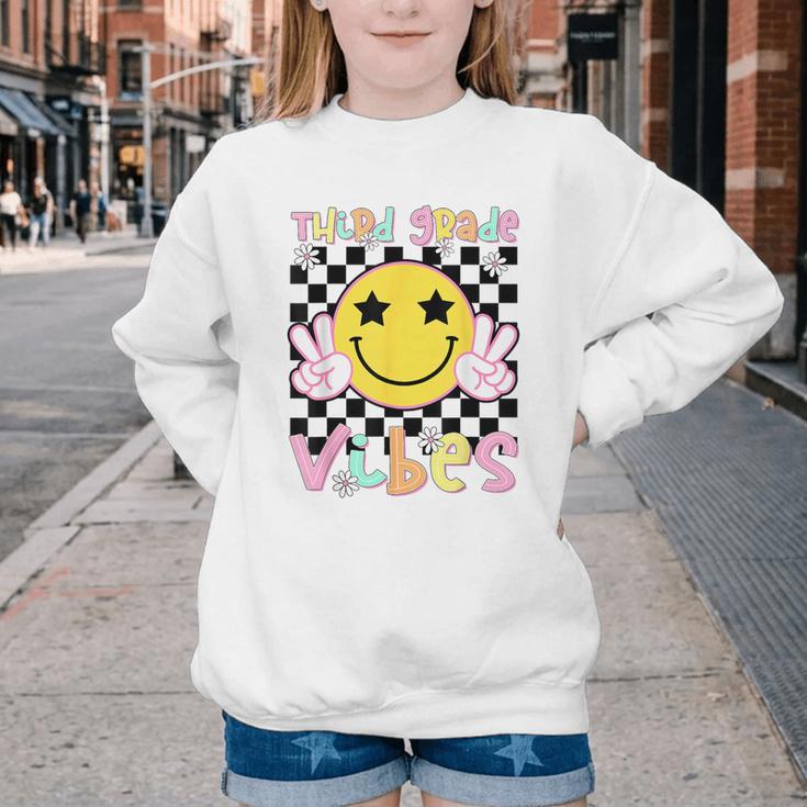 Third Grade Vibes Groovy Smile Face Back To School Girl Kid Youth Crewneck Sweatshirt Third Grade Vibes Groovy Smile Face Back To School Girl Kid Youth Crewneck Sweatshirt