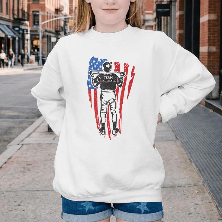 US Flag Baseball Player Batter Sport Lover Team Coach Family Youth Crewneck Sweatshirt US Flag Baseball Player Batter Sport Lover Team Coach Family Youth Crewneck Sweatshirt