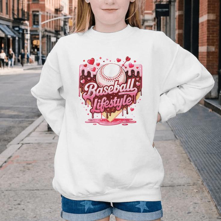 Valentine Baseball Lifestyle Home Plate Ice-Cream Drip Boys Youth Crewneck Sweatshirt Valentine Baseball Lifestyle Home Plate Ice-Cream Drip Boys Youth Crewneck Sweatshirt