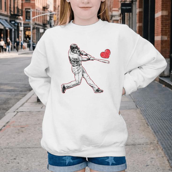 Valentines Baseball Batter Heart Player Silhouette Premium Tri-Blend Youth Crewneck Sweatshirt