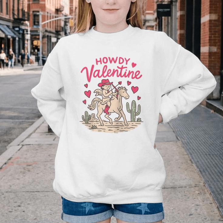 Valentine’s Day Western Life Cowboys Cupid Howdy Valentine Raglan Baseball Tee Youth Crewneck Sweatshirt