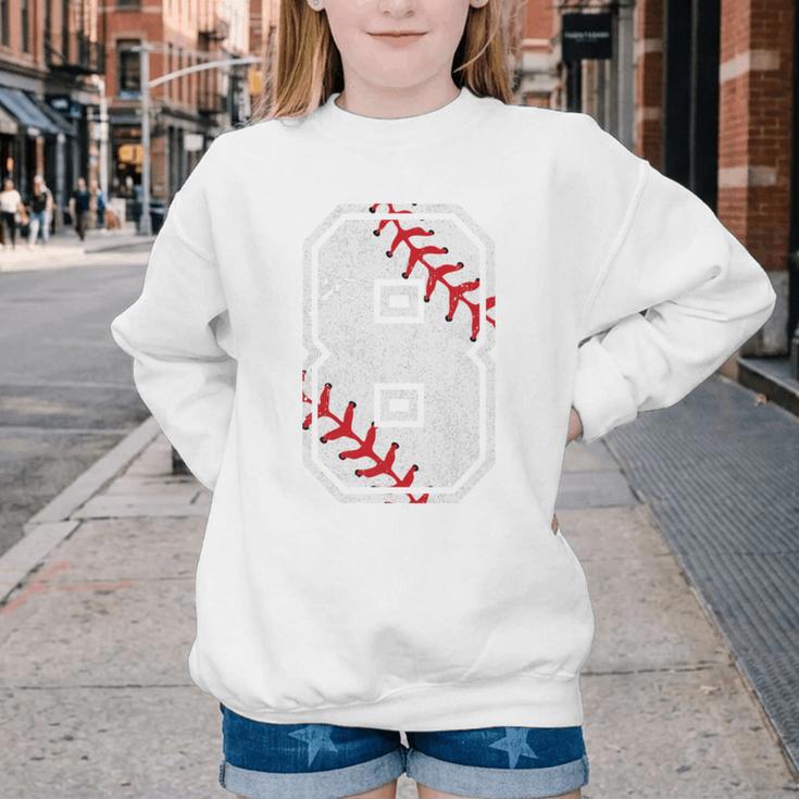 Vintage Baseball 8 Jersey Number 8 Youth Crewneck Sweatshirt Vintage Baseball 8 Jersey Number 8 Youth Crewneck Sweatshirt