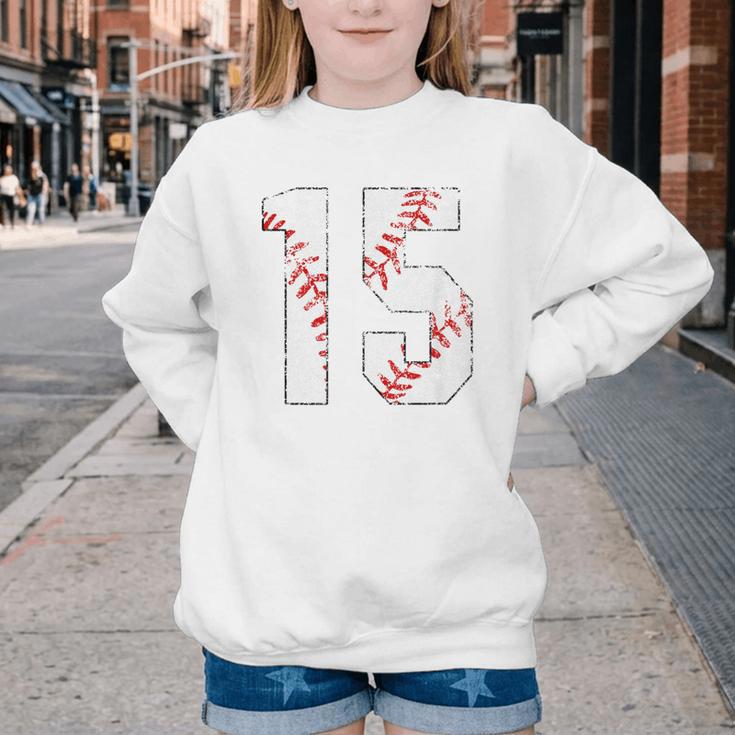 Vintage Distressed Baseball Number 15 Jersey Player Uniform Youth Crewneck Sweatshirt Vintage Distressed Baseball Number 15 Jersey Player Uniform Youth Crewneck Sweatshirt