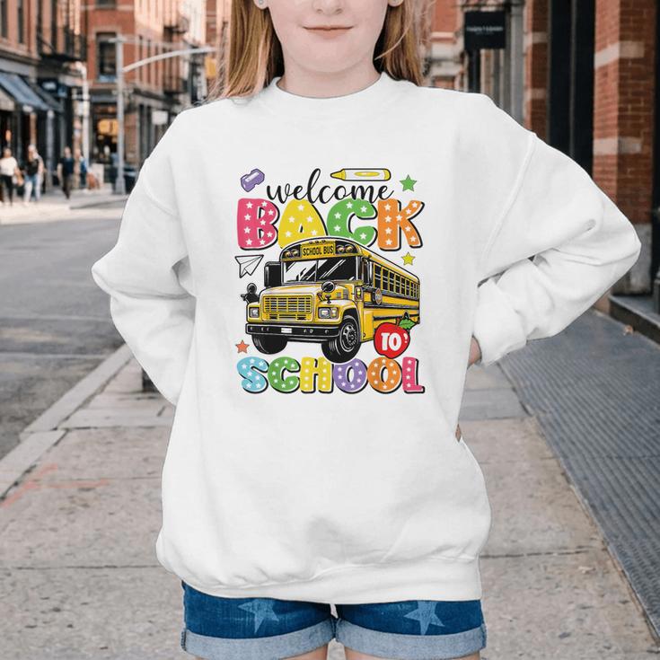 Welcome Back To School Bus Happy First Day Of School Student Youth Crewneck Sweatshirt Welcome Back To School Bus Happy First Day Of School Student Youth Crewneck Sweatshirt