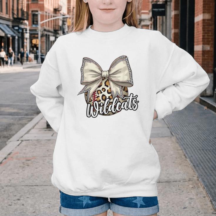 Wildcats Baseball Leopard Print Coquette Bow Mascot Game Day Youth Crewneck Sweatshirt Wildcats Baseball Leopard Print Coquette Bow Mascot Game Day Youth Crewneck Sweatshirt