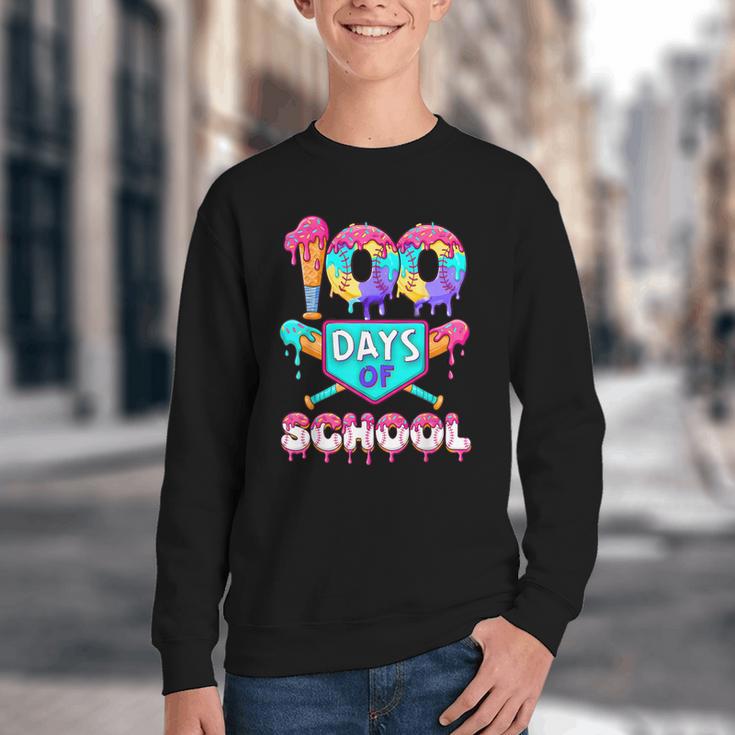 100 Days Of School Baseball Boys Kids Youth Crewneck Sweatshirt