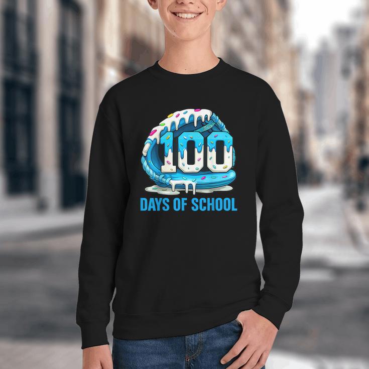 100 Days Of School Baseball Drip Ice Cream Kid Boy 100th Day Youth Crewneck Sweatshirt