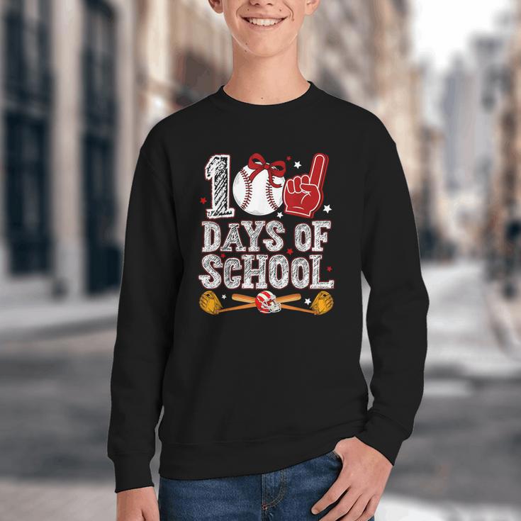 100 Days Of School Cute Bow Baseball Boy Girl Teacher Youth Crewneck Sweatshirt 100 Days Of School Cute Bow Baseball Boy Girl Teacher Youth Crewneck Sweatshirt