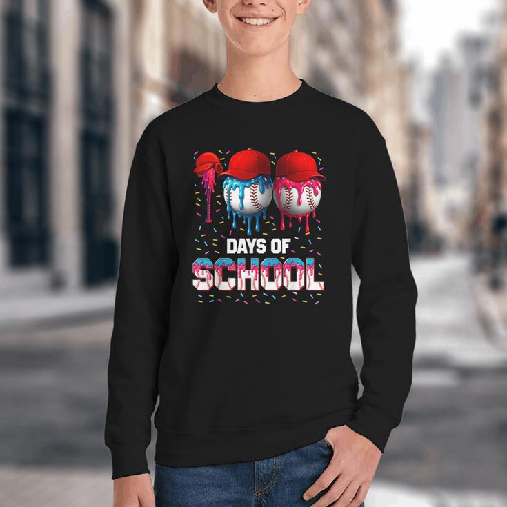 100 Days Of School Dripping Baseball 100th Day Teacher Boy Youth Crewneck Sweatshirt